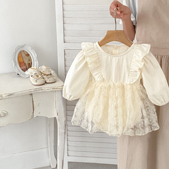 3-18M Baby Girls Mesh Flower Long Sleeves Bodysuit  Baby Clothing  
