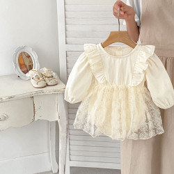 3-18M Baby Girls Mesh Flower Long Sleeves Bodysuit  Baby Clothing  