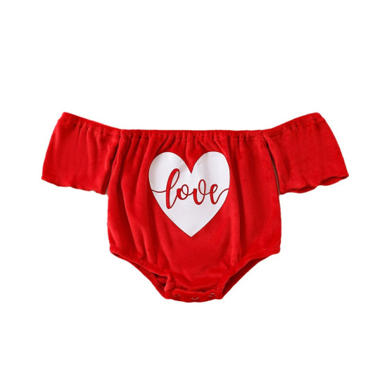 0-12M Valentine's Day Off-Shoulder Bodysuit & Headband Two-Piece Set  Baby Clothes  