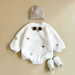 0-18M Lambswool Floral Embroidered Bodysuit  Baby Clothes  