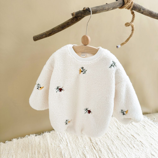 0-18M Lambswool Floral Embroidered Bodysuit  Baby Clothes  