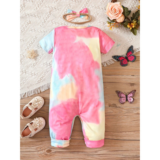0-18M Baby Girls Valentine's Day Heart Print Jumpsuit & Headband  Baby Clothes  