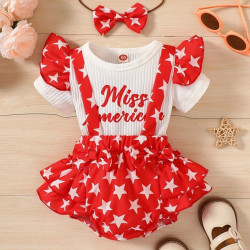 0-12M Baby Girls 3pcs Valentine'S Day Letter Star Print Bodysuit & Shorts  Baby Clothes  