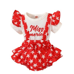 0-12M Baby Girls 3pcs Valentine'S Day Letter Star Print Bodysuit & Shorts  Baby Clothes  