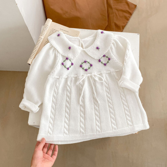 3-24M Baby Hand Crochet Ball Knitted Solid Color Dresses  Baby Clothing  