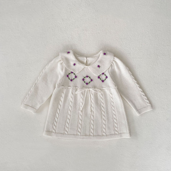 3-24M Baby Hand Crochet Ball Knitted Solid Color Dresses  Baby Clothing  