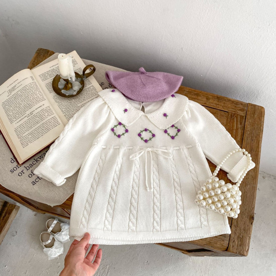 3-24M Baby Hand Crochet Ball Knitted Solid Color Dresses  Baby Clothing  