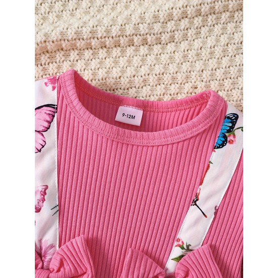3M-3Y Baby Girls Bow Print Patchwork Fake Two Piece Dresses  Baby Clothing  