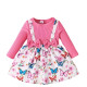 3M-3Y Baby Girls Bow Print Patchwork Fake Two Piece Dresses  Baby Clothing  