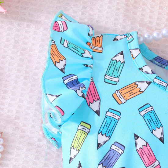 6M-3Y Baby Girls Round Neck Flying Sleeves Pencil Pattern Dresses  Baby Clothes  