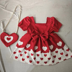 3M-3Y Baby Girls Valentine'S Day Short Sleeve Love Print Dresses With Bag  Baby Clothes  