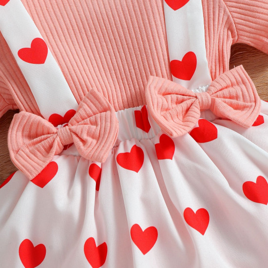 3-18M Baby Girls Valentine's Day Short-Sleeved Love Bow One-Piece Dress  Baby Clothes  