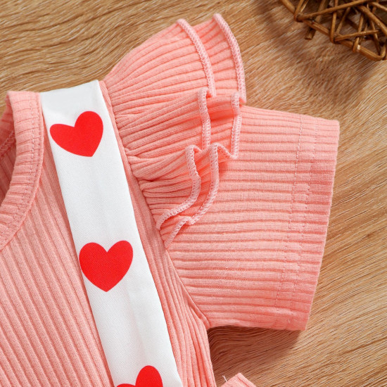3-18M Baby Girls Valentine's Day Short-Sleeved Love Bow One-Piece Dress  Baby Clothes  