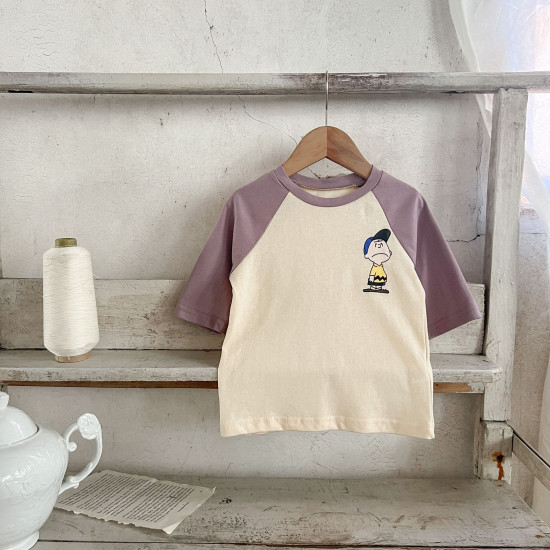 3-24M Baby Cotton Linen Color Matching Cartoon Print Top Casual T-Shirt  Baby Clothing  