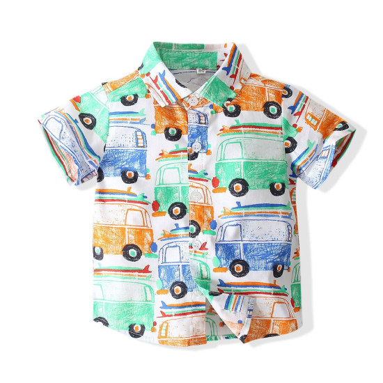 9months-5years Toddler Boy Sets Children's Clothing Suit New Summer Boy Short-Sleeved Printed Cartoon Car Shirt & Solid Color Shorts  
