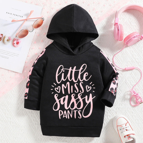 3-24M Baby Girl Letters Leopard Print Long Sleeve Hooded Tops  Baby Clothes Suppliers  