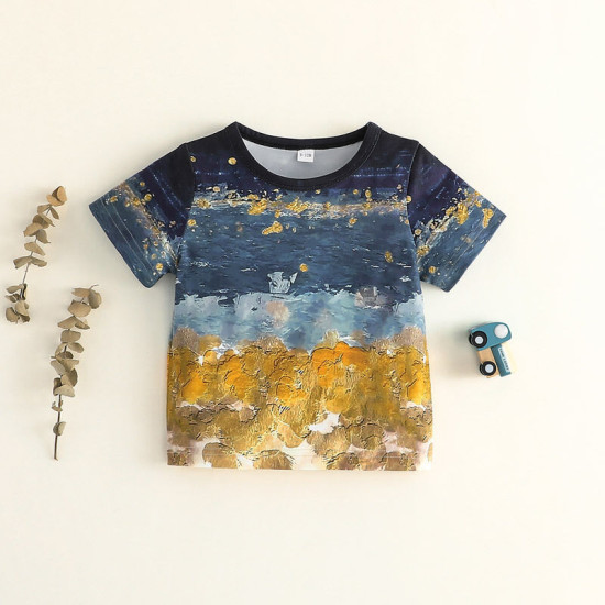 6M-3Y Baby Abstract Painting Round Neck Short Sleeve Tops  Baby Clothes  