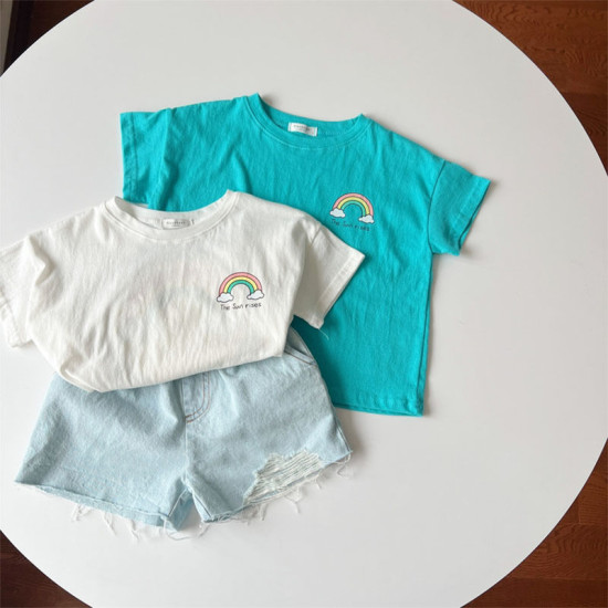 6-24M Rainbow Boy And Girl Baby Loose Cotton Short-Sleeved Tops  Baby Clothes  