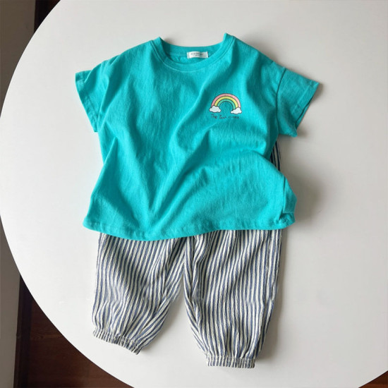 6-24M Rainbow Boy And Girl Baby Loose Cotton Short-Sleeved Tops  Baby Clothes  