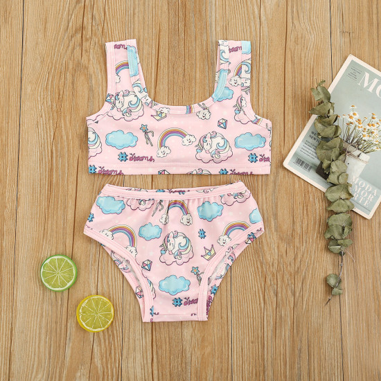 3M-3Y Baby Girls Rainbow Unicorn Print Two Piece Swimsuit  Girls Clothes  