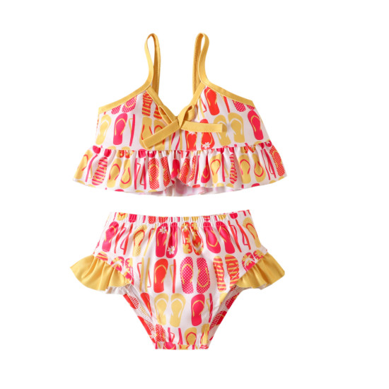 9M-4Y Toddler Girls Slipper Print Ruffle Bikini Vacations Two Piece Swimsuit  Girls Clothes  