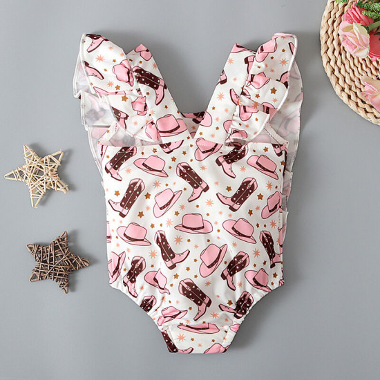 9M-3Y Baby Girl Sleeveless Shoes Cap Printed Backless One-Piece Swimsuit  Baby Clothing  