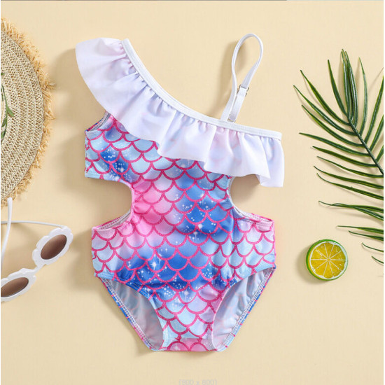 9M-4Y Toddler Girls Fish Scales Ruffled Sling One-Piece Swimsuit  Girls Clothes  