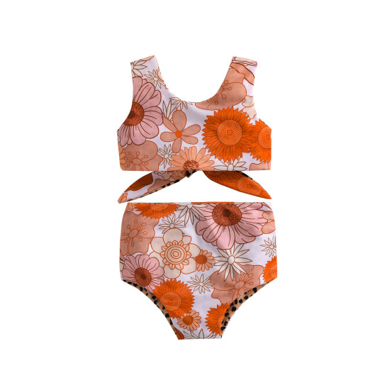 6M-4Y Toddler Girls Printed Leopard Print Knot-Hem 2 Piece Swimsuit Sets  Girls Clothes  
