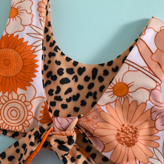 6M-4Y Toddler Girls Printed Leopard Print Knot-Hem 2 Piece Swimsuit Sets  Girls Clothes  