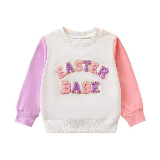 3-24M Baby Contrast Sleeves Towel Embroidered Sweatshirt  Baby Clothing  