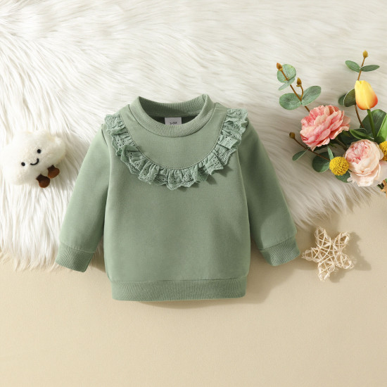 3-18M Baby Solid Color Lace Sports Sweatshirt  Baby Clothing  