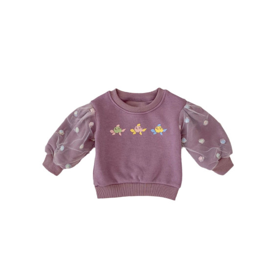 3-24M Baby Floral Mesh Long-Sleeved Fleece Pullover Sweatshirt  Baby Boutique Clothing  