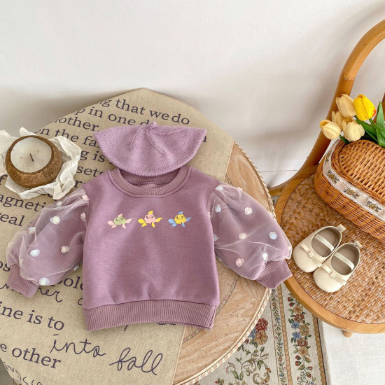 3-24M Baby Floral Mesh Long-Sleeved Fleece Pullover Sweatshirt  Baby Boutique Clothing  