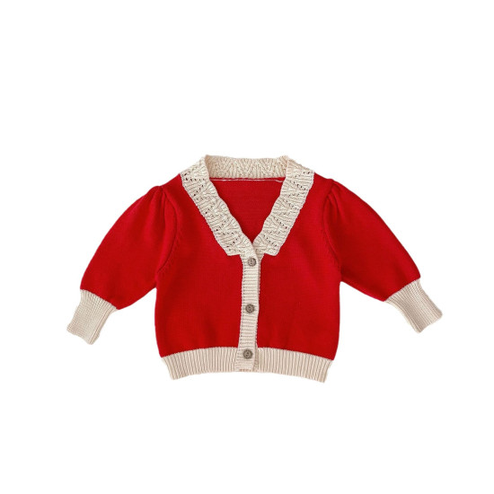 0-18M Baby Red Knitted Sweater Cardigan V-Neck  Baby Boutique Clothing  