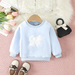 6M-3Y Baby Flannel Long Sleeve Bow Embroidered Crew Neck Sweatshirts  Baby Clothes  
