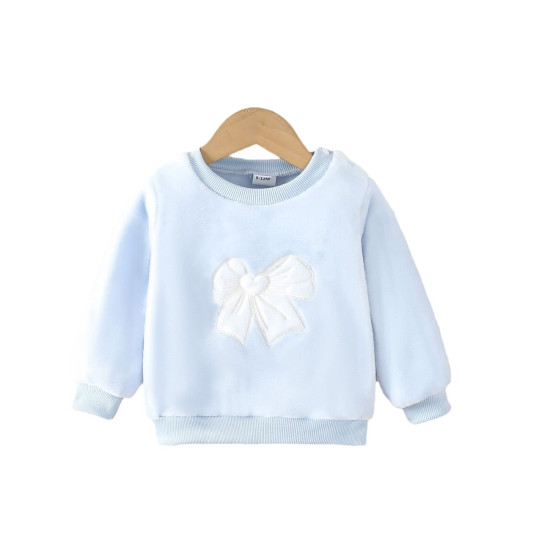 6M-3Y Baby Flannel Long Sleeve Bow Embroidered Crew Neck Sweatshirts  Baby Clothes  