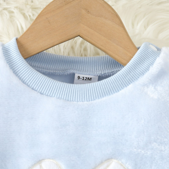6M-3Y Baby Flannel Long Sleeve Bow Embroidered Crew Neck Sweatshirts  Baby Clothes  