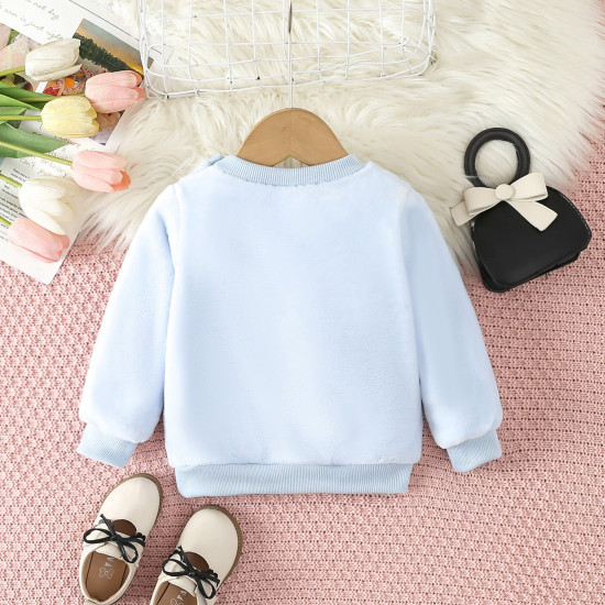 6M-3Y Baby Flannel Long Sleeve Bow Embroidered Crew Neck Sweatshirts  Baby Clothes  