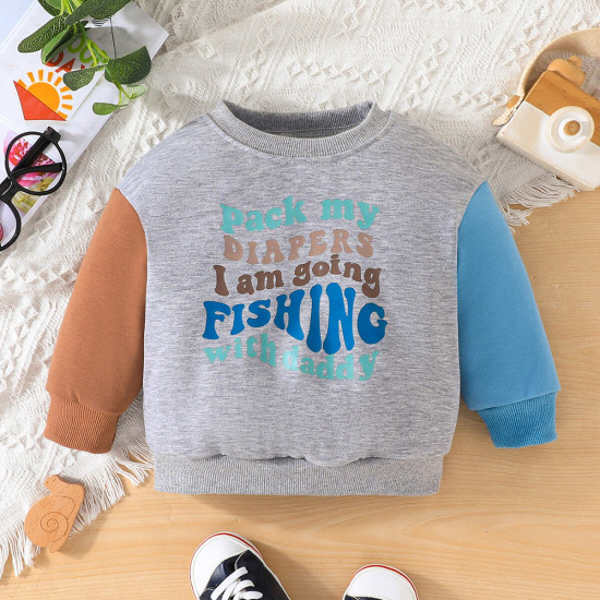 3-24M Baby Round Neck Pullover Sweatshirts With Patchwork Sleeves  Baby Clothes  