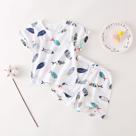 3M-3Y Baby Pajama Sets Cartoon Print Top And Shorts  Baby Clothes Suppliers  