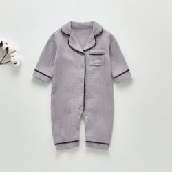 3-18M Baby Pajamas Solid Color Muslin Jumpsuit  Baby Clothing  