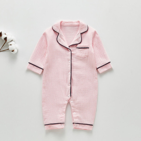 3-18M Baby Pajamas Solid Color Muslin Jumpsuit  Baby Clothing  