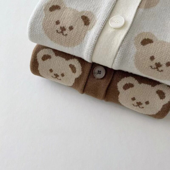 3-24M Baby Cartoon Bear Round Neck Knitted Cardigan  Baby Boutique Clothing  