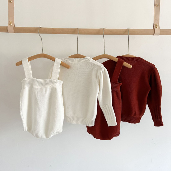 3-24M Baby Girls Sets Embroidery Floral Knitted Sweaters Or Suspender Bodysuit  Baby Clothes  