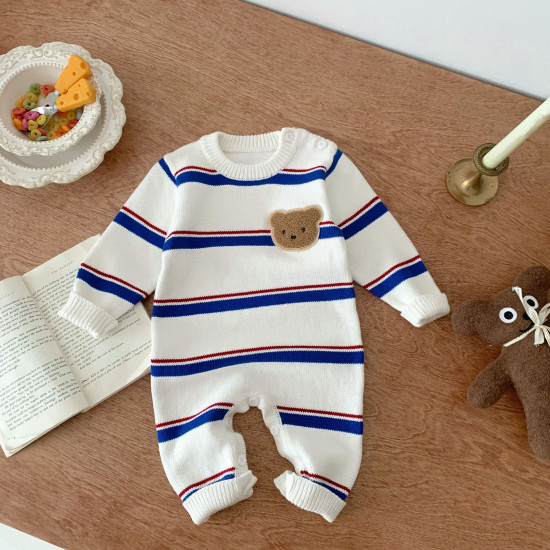 3-24M Baby Bear Striped Knitted Jumpsuit  Baby Clothes  