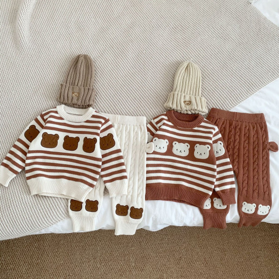 3-24M Baby Knitting Bear Striped Sweater Or Pants  Baby Clothing  