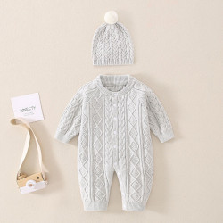 0-18M Baby Twist Knitting Jumpsuit & Hairball Hats  Baby Clothing  