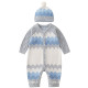 0-18M Baby Boys Contrast Knitting Jumpsuit & Hairball Hats  Baby Clothing  