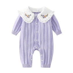0-18M Baby Embroidery Floral Collar Knitted Jumpsuit Baby  Clothing  