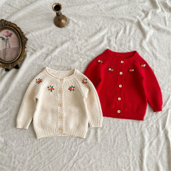 3-24M Infant Knitted Cardigan Hand Embroidered Knitted Sweater  Baby Clothes  